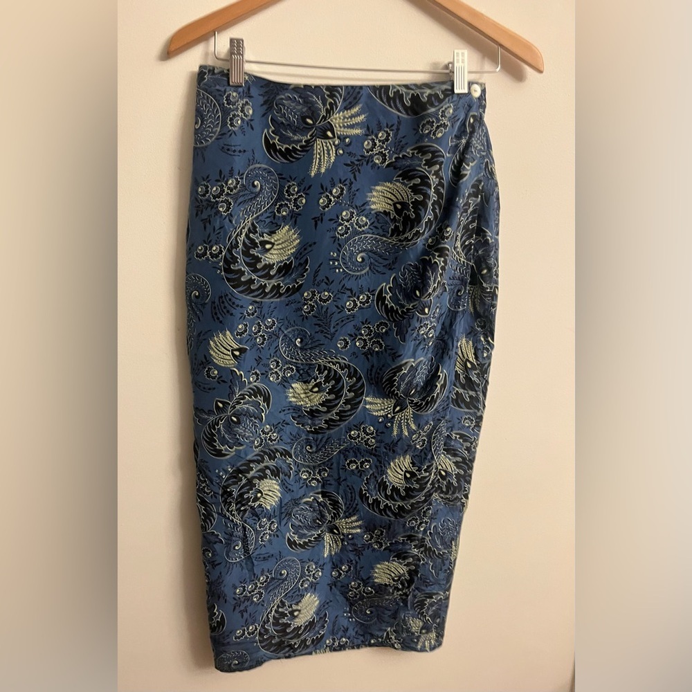 Vintage Carole Little 100% Silk Floral Paisley Maxi Skirt SIZE 10 Navy
